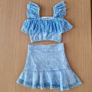 Les Tout Petits Girls Baby Blue Lace crop Top and Mini Skirt Set Size 14